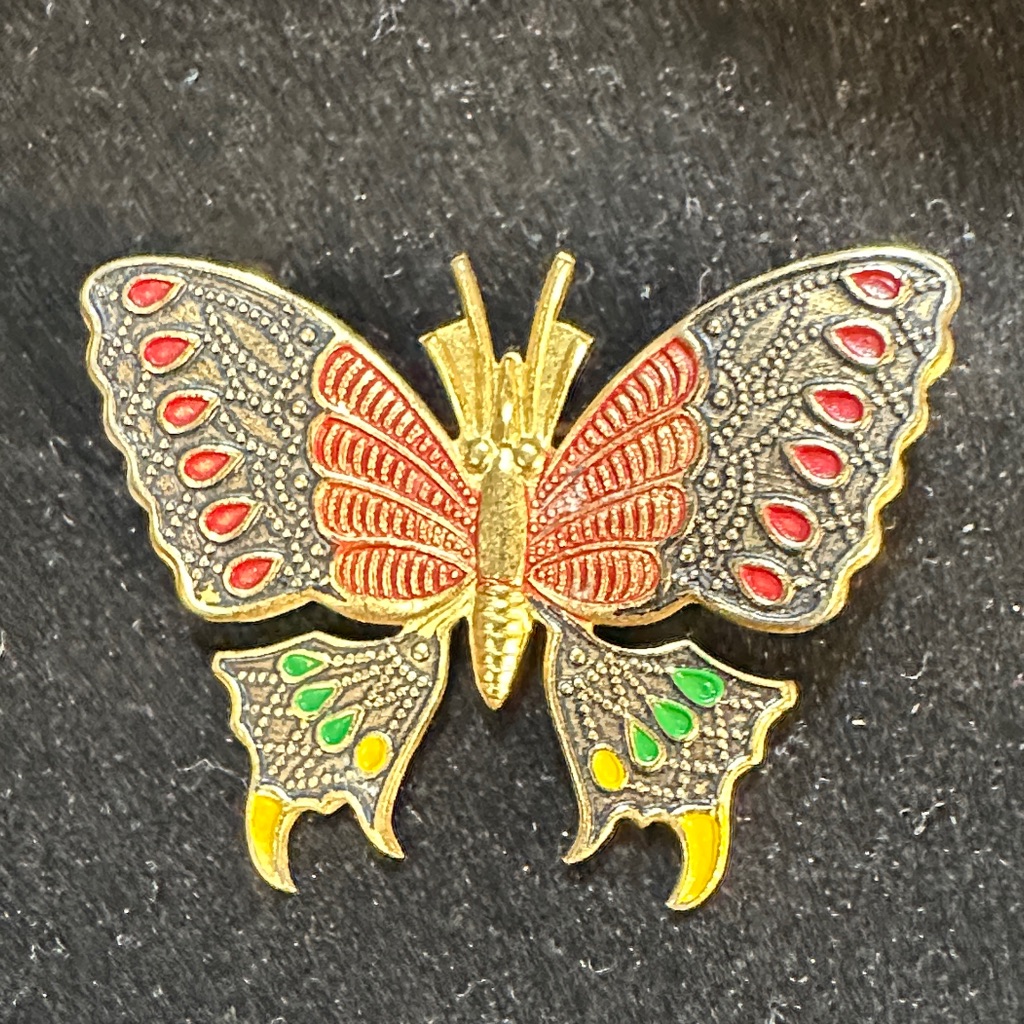 40- Damascene Butterfly Brooch Signed Spain 22$